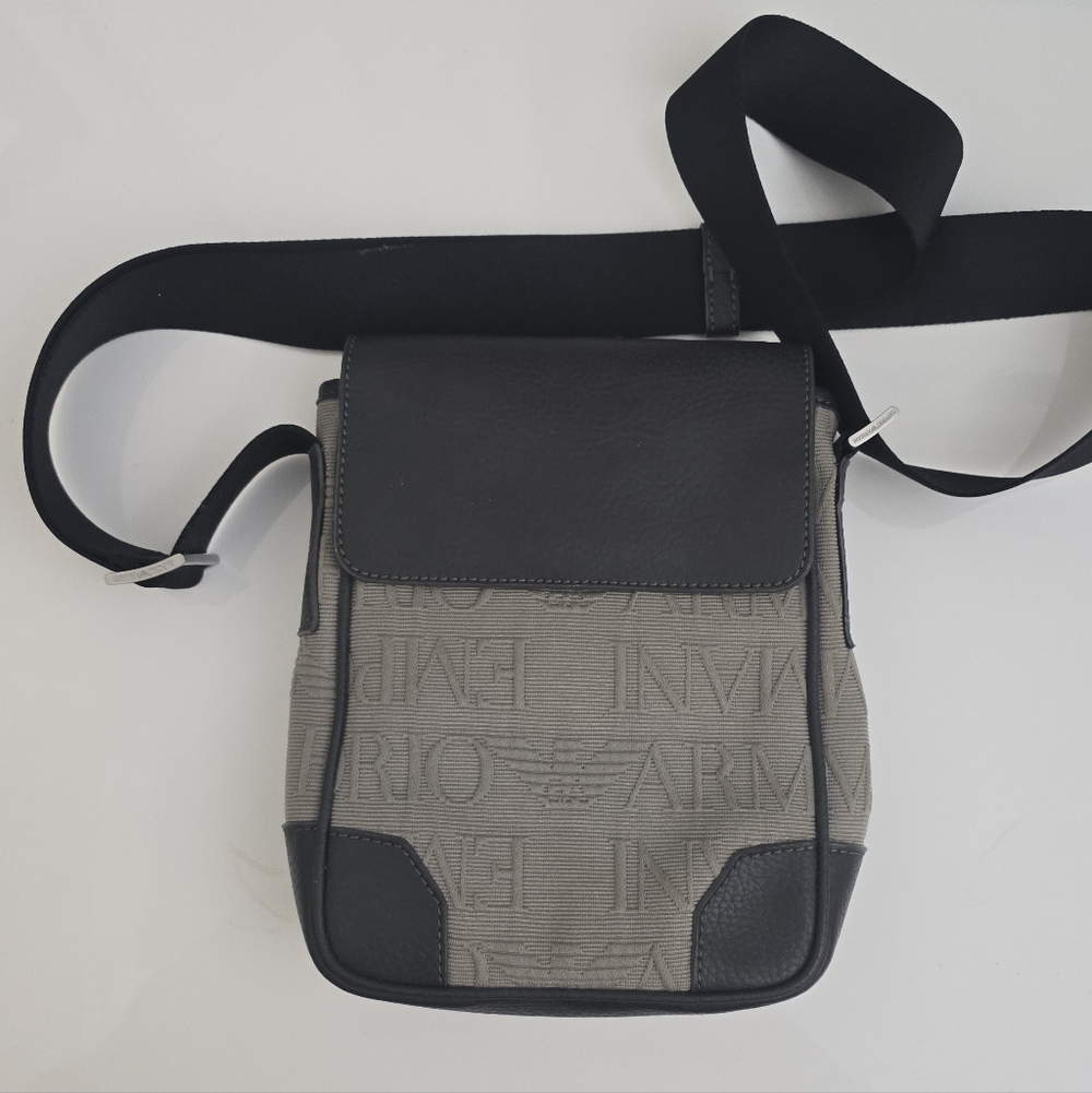 Giorgio Armani Men's Messenger Bag in Black and Gray
